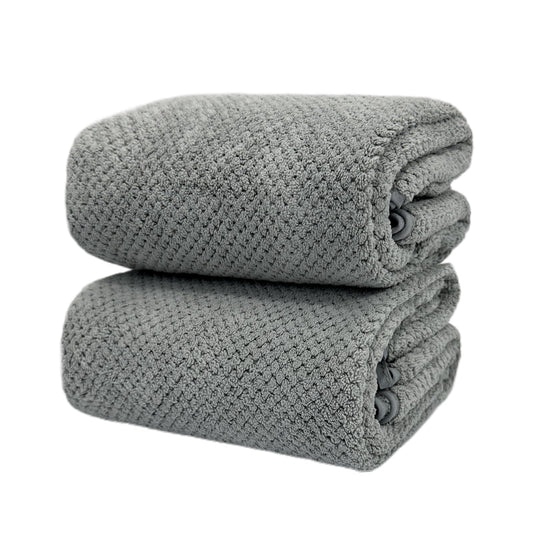 2 Pack Waffle Bath Towel Set - 27 x 55 inches - Light Thin Quick Drying - Microfiber Coral Velvet Highly Absorbent Towels for Bath Fitness, Yoga, Travel, Shower (2 Pack, Grey)