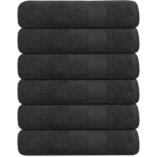 100% Cotton Bath Towels, Grey 24x48 Pack of 6 Towels, Quick Dry, Highly Absorbent, Soft Feel Towel, Gym, Spa, Bathroom, Shower, Pool, Luxury Soft Towels